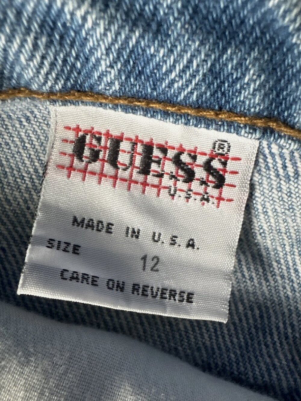 Vintage Guess Denim Midi Skirt Light Wash Logo Back Pocket Girls 12, XXS Jrs. - Picture 8 of 9